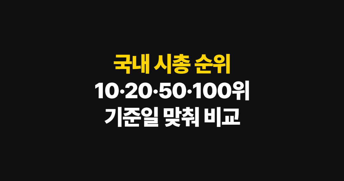 국내 시총 순위, 10위·20위·50위·100위 비교 방법