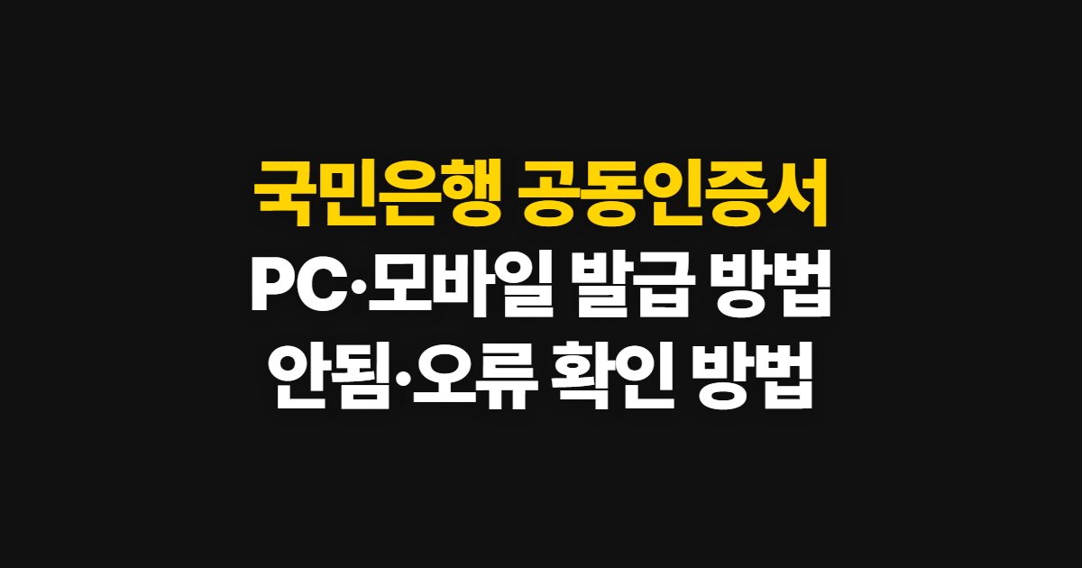국민은행 공동인증서 발급, PC·모바일 방법과 오류 확인